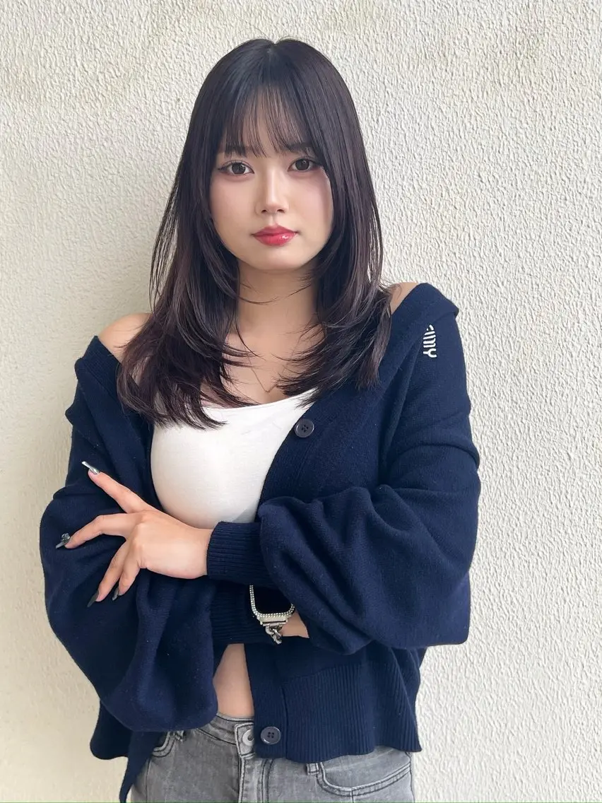 ロング カラー 黒髪 レイヤーカット カット ヘアカラー トリートメント 城慎太郎 大濠/大人ロングのヘアスタイル