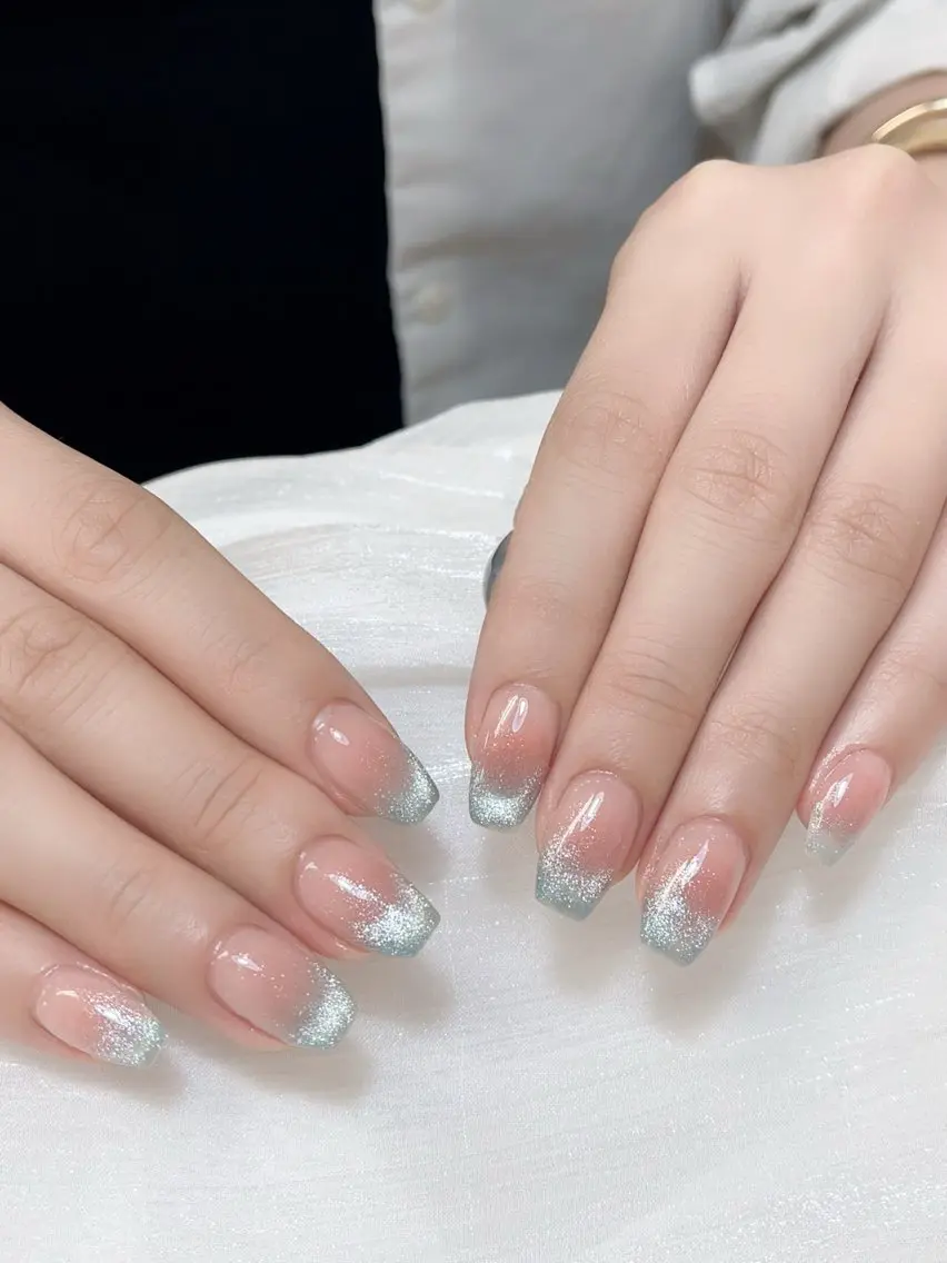 ネイル チークネイル フレンチネイル グラデーション キラキラネイル 韓国ネイル ハンドネイル DUO   MI nail salonのネイルデザイン