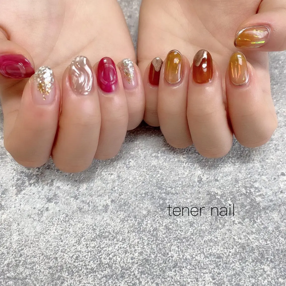 ネイル キラキラネイル ラメ(グリッター) ミラーネイル テネルネイル tener nailのネイルデザイン