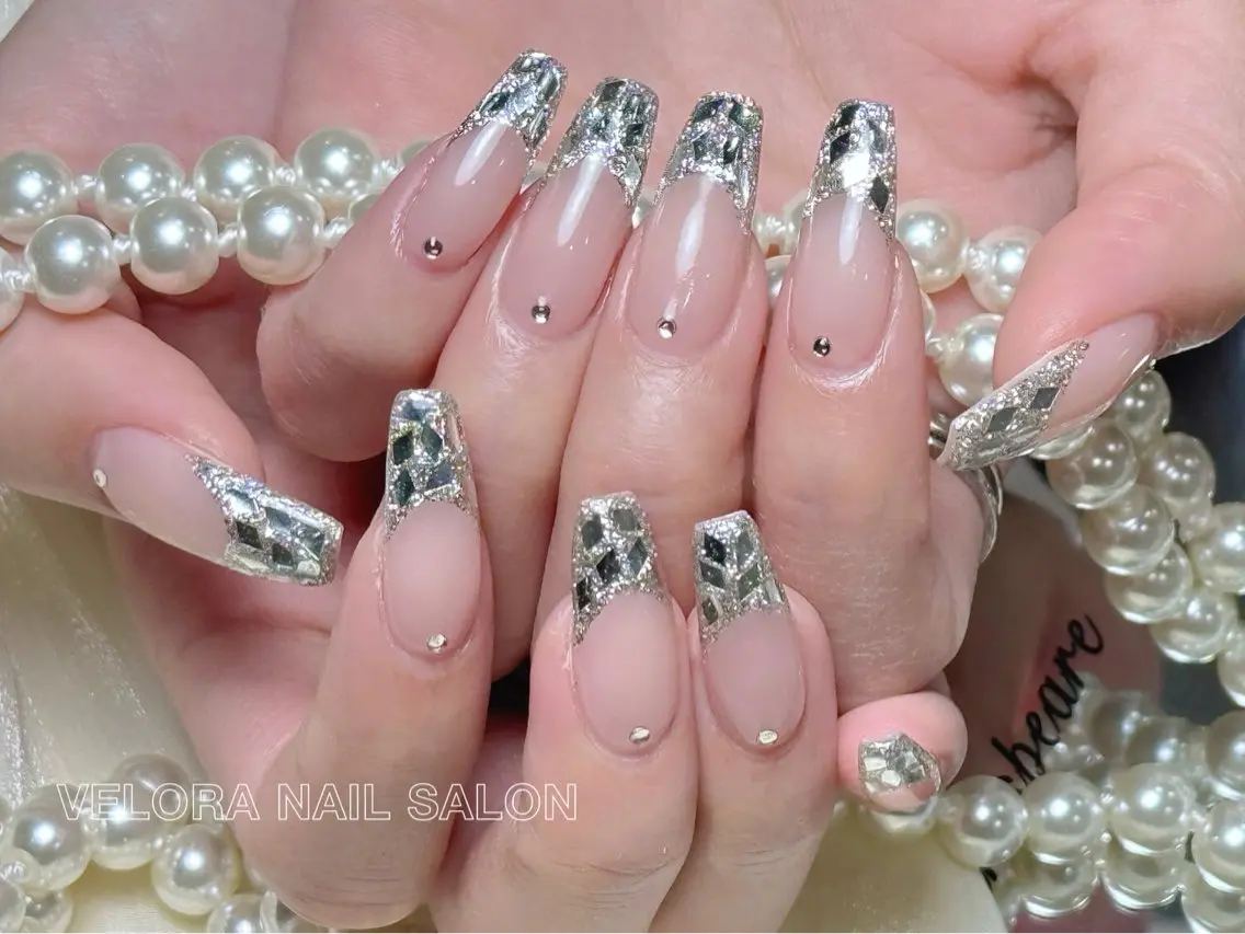 ネイル フレンチネイル ガラスフレンチ 冬ネイル ハンドネイル RINA NAILのネイルデザイン