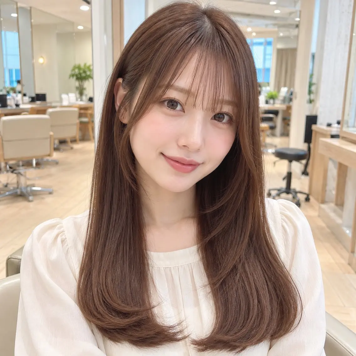 セミロング カラー くびれヘア 韓国風ヘア レイヤーカット 顔周りレイヤー/透明 感カラー/難波雄雅のヘアスタイル