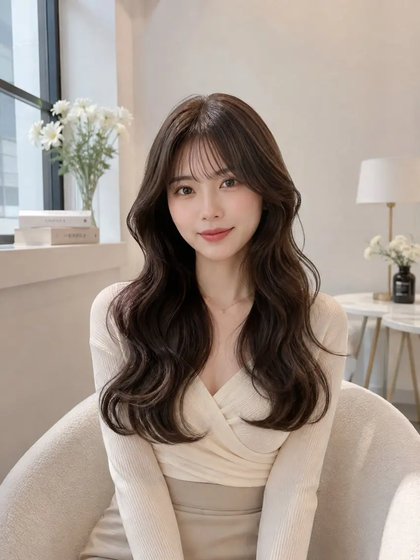 ロング ロングレイヤー 韓国風ヘア レイヤーカット ロング カット ヘアカラー SHOEI／レイヤー /ストレートのヘアスタイル