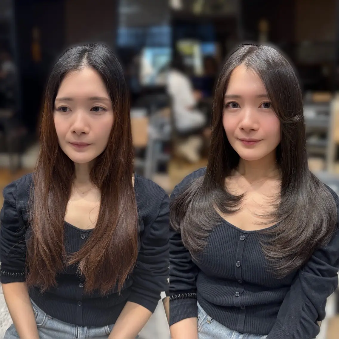 ロング カラー ロングレイヤー グレージュ 顔周りカット ハイレイヤー レイヤーカット カット ヘアカラー レイヤー/顔まわり/ 透明感カラー/れいなのヘアスタイル