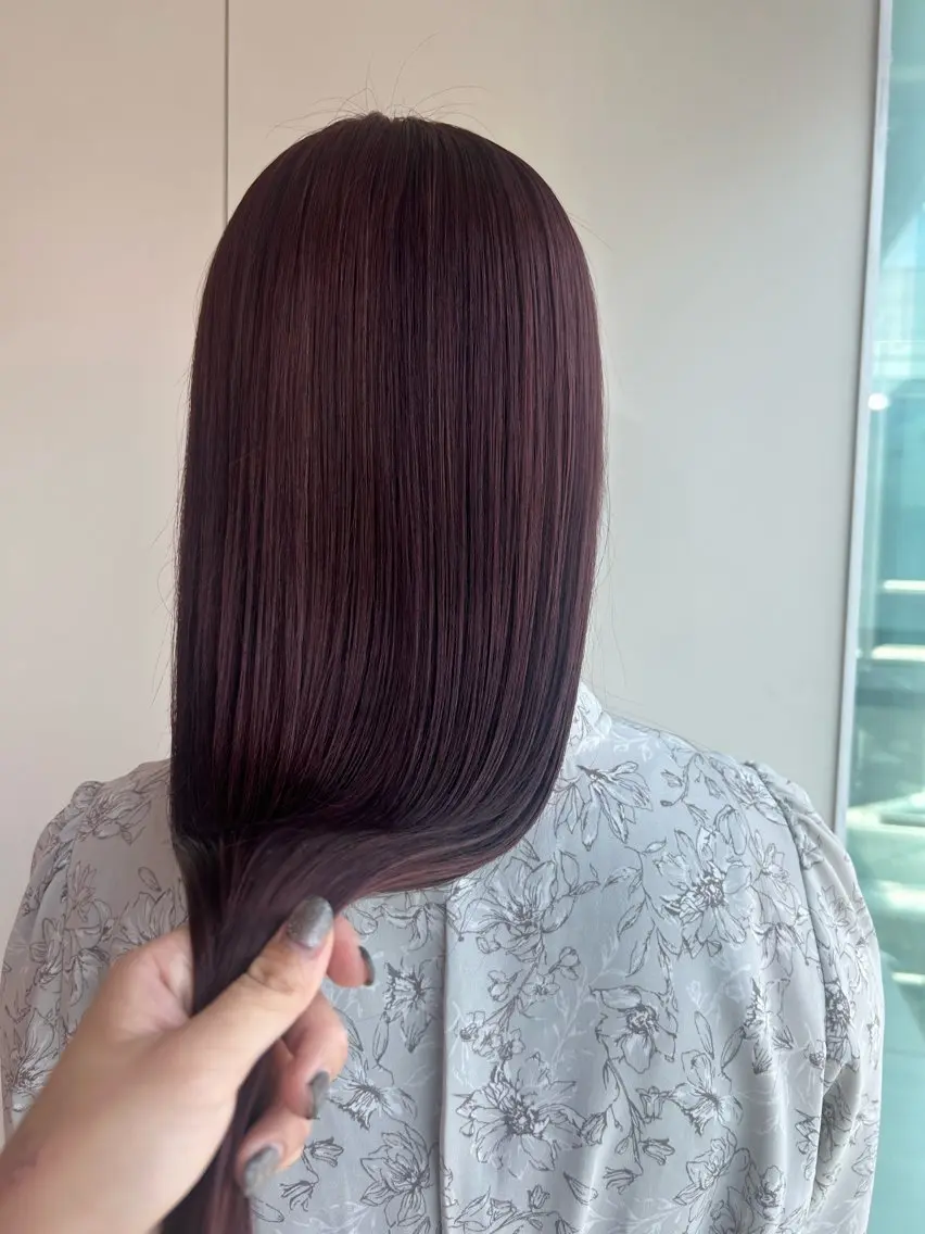 ロング カラー ブリーチ ブラウンカラー カシス ブリーチなしカラー ピンクカラー 小倉/レイヤー/ 顔周りカット/naoのヘアスタイル