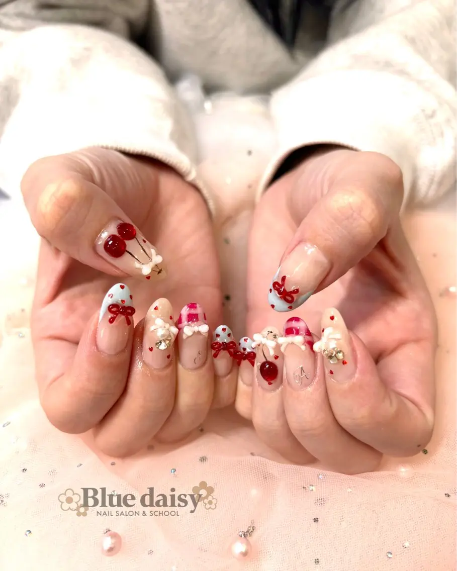 ネイル ジェルネイル マグネットネイル 持ち込み パラジェル ハンドネイル Blue daisy 栄本店のネイルデザイン