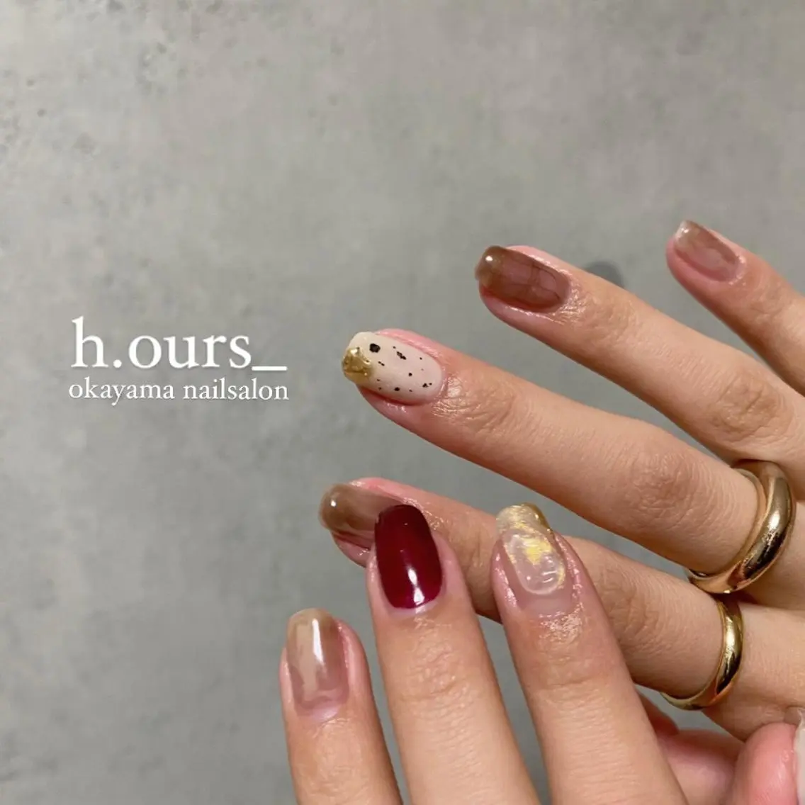 ネイル ボルドー ジェルネイル ニュアンスネイル ハンドネイル h.ours _のネイルデザイン