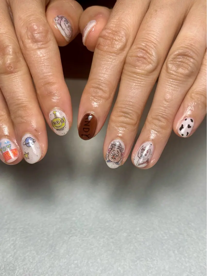 ネイル ハンドネイル tsumeya ゆるかわ手描きネイルのネイルデザイン