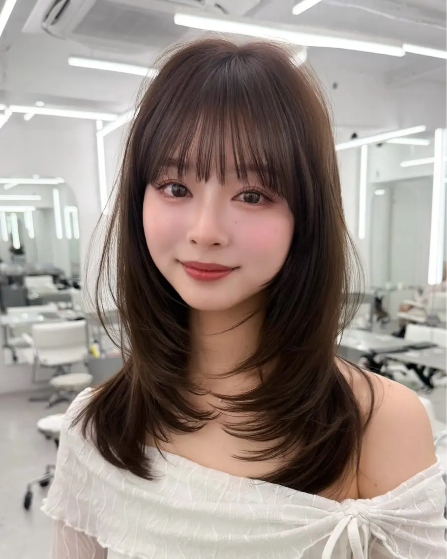 セミロング 顔周りカット 韓国風ヘア レイヤーカット カット ヘアカラー トリートメント ヘッドスパ ヘアセット 前髪顔まわりカット 🌈中村海聖のヘアスタイル