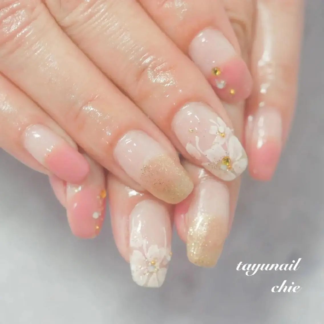 ネイル ブルー 桜ネイル フレンチネイル ジェルネイル ロングネイル ネイルサロン 【たゆnail】のネイルデザイン