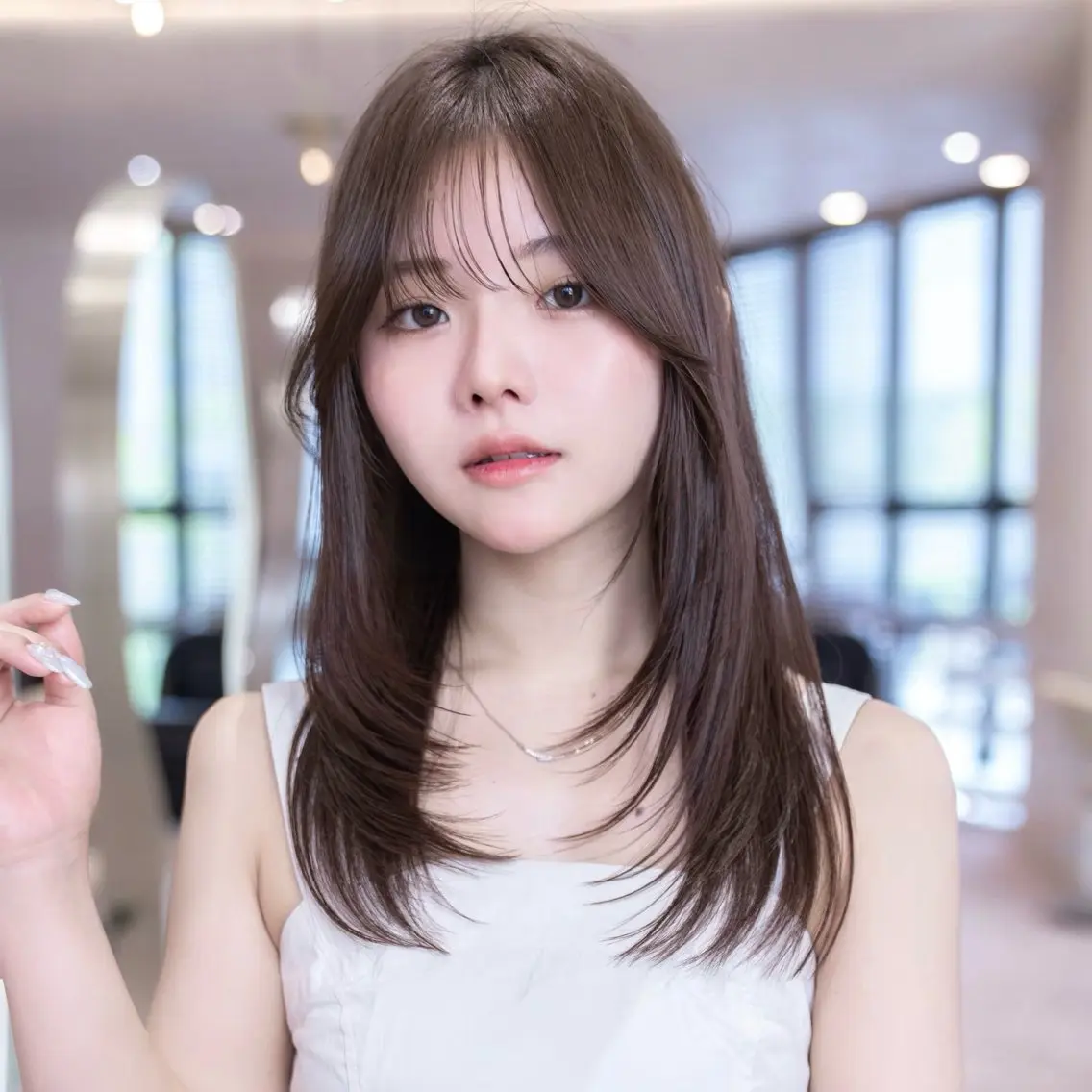 セミロング ボブ 顔まわりレイヤー 顔周りカット ハッシュカット 髪質改善 原宿/韓国/髪質改善 /レイヤー/ボブのヘアスタイル