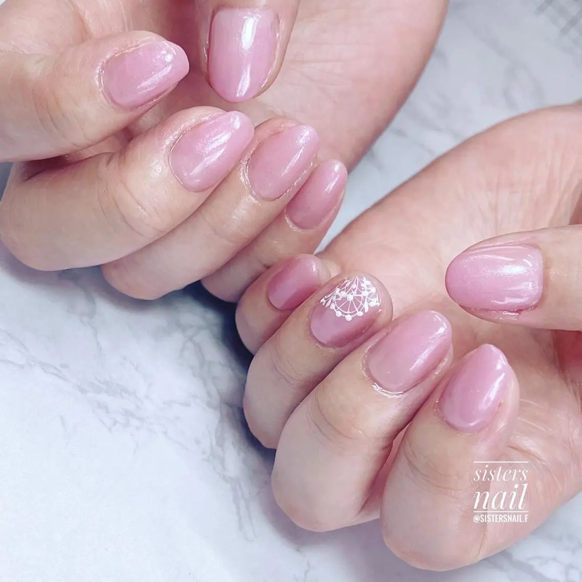ネイル アートネイル ブルー ジェルネイル レース ワンカラーネイル sisters nail.fのネイルデザイン