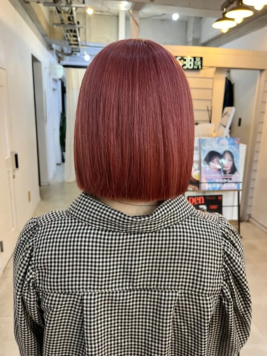 ショート カラー ピンクカラー ボブ カット ヘアカラー トリートメント ダブルカラー メンズパーマ大成のヘアスタイル