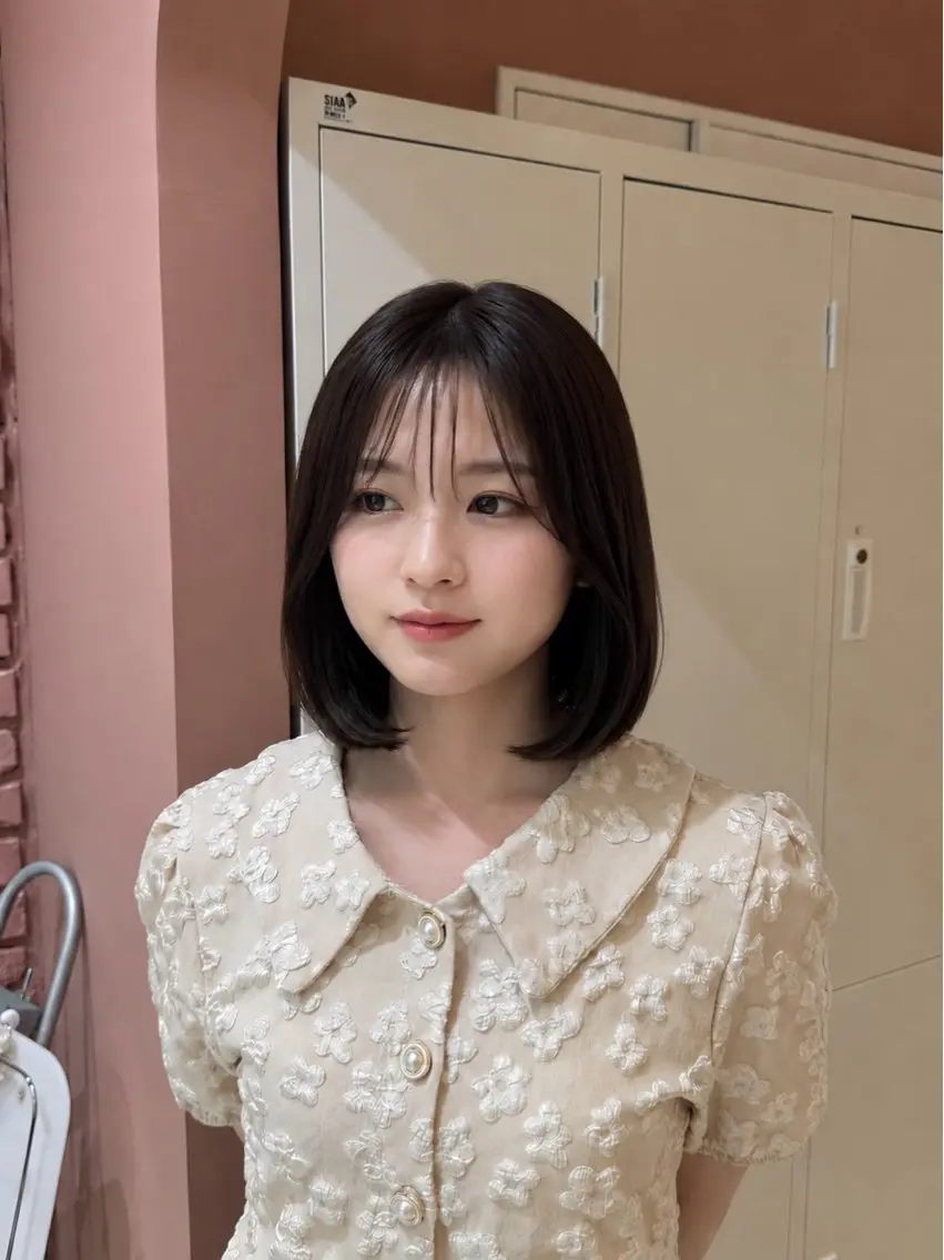 ミディアム ボブ カット ヘアカラー トリートメント 山本 望華のヘアスタイル