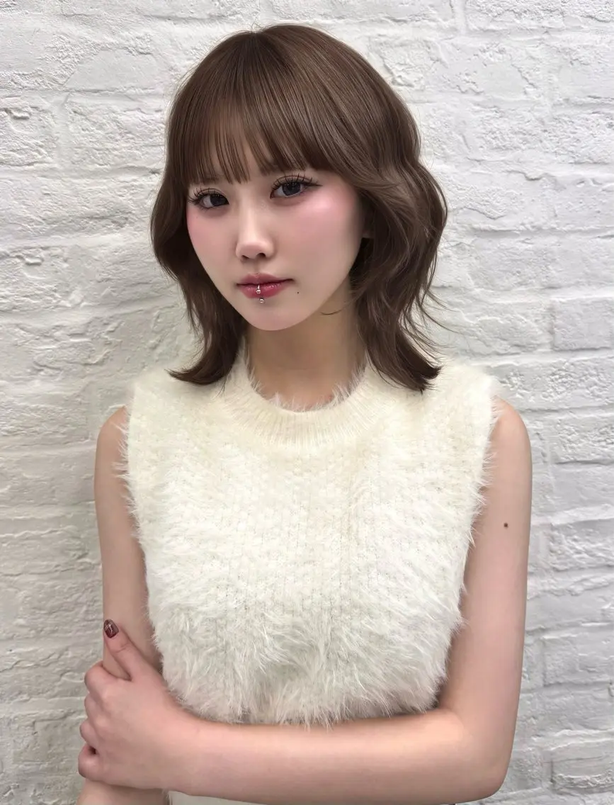 ミディアム 顔まわりレイヤー 顔周りカット ハッシュカット 髪質改善 韓国風ヘア 岡田 聖蘭のヘアスタイル