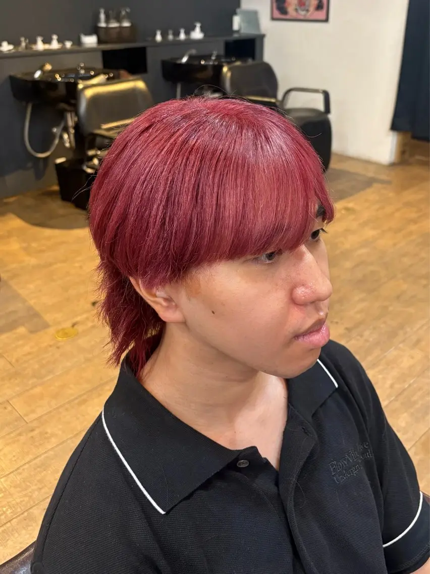 カラー メンズ メンズブリーチ ブリーチ ボルドーカラー デザインカラー ピンクカラー カット ヘアカラー HINA/メンズ/ 似合わせ/京都のヘアスタイル