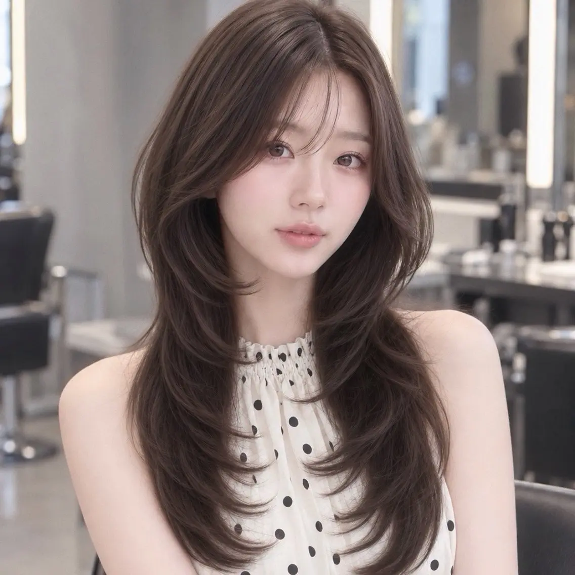 ロング くびれヘア 顔周りカット ハッシュカット 髪質改善 韓国風ヘア カット ヘアカラー トリートメント ヘッドスパ ヘアセット 渋谷/髪質改善🫧 韓国/レイヤー/会田のヘアスタイル