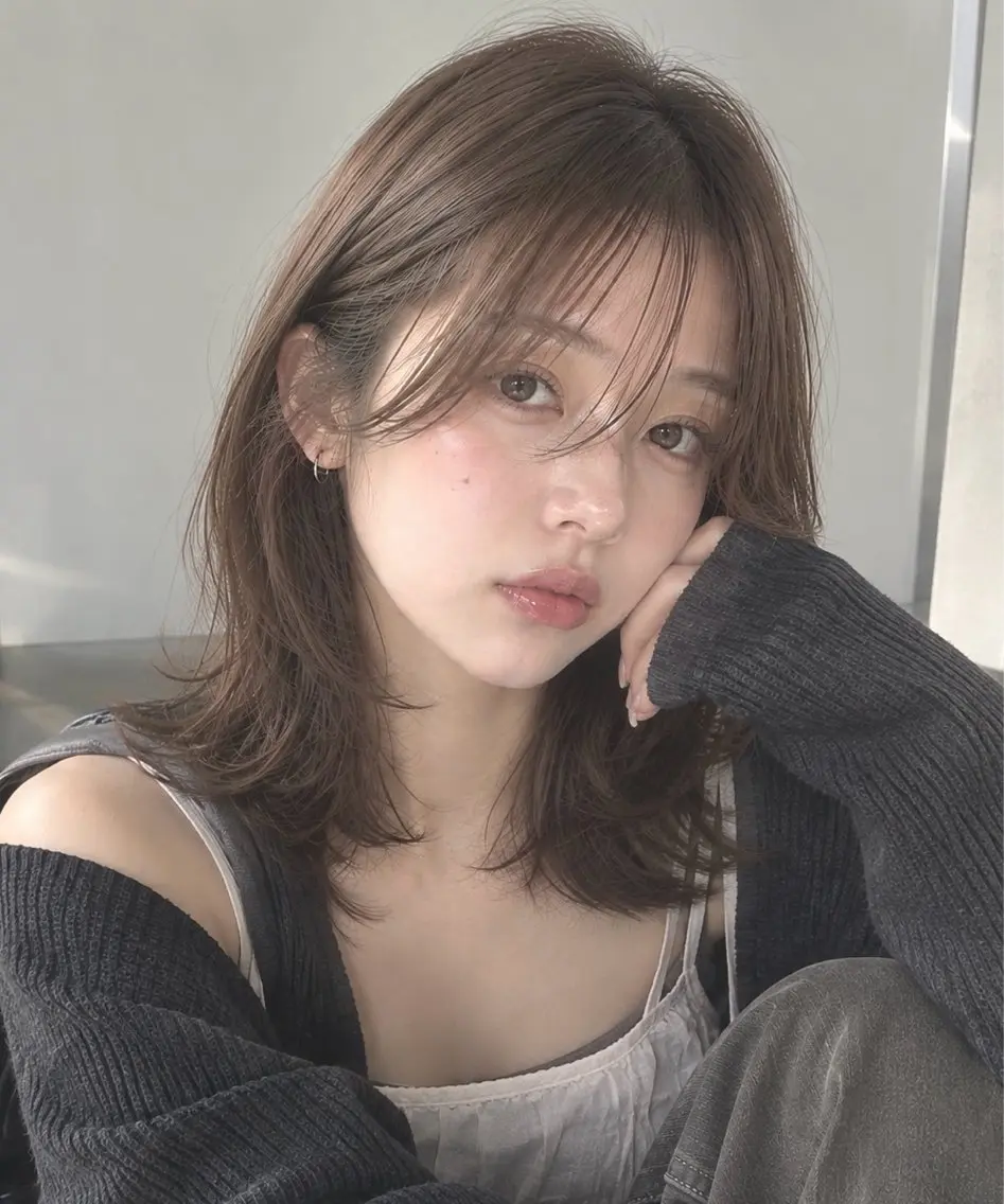 ミディアム カラー ヘアアレンジ カット ヘアカラー トリートメント ボブ/透明感ベージュ 🫧クルミ🌟のヘアスタイル