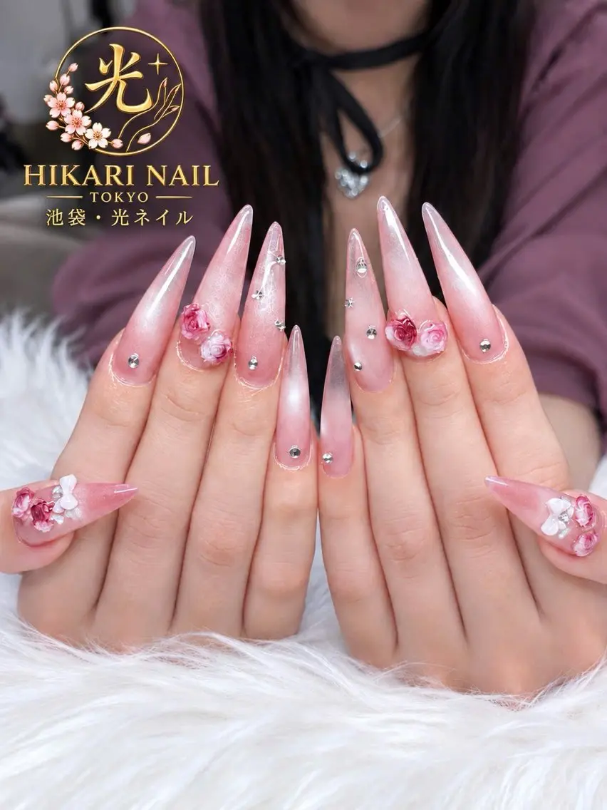ネイル チークネイル 長さ出し フレンチネイル ガーリー ハロウィン ハンドネイル HikariNail Ikebukuroのネイルデザイン