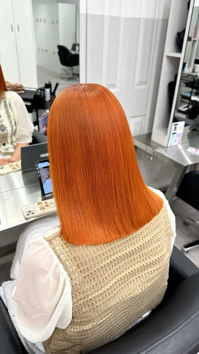 セミロング カラー ヘアアレンジ オレンジ カット ヘアカラー トリートメント ✨錦糸町ブリーチ/ ホワイトカラー皇気✨のヘアスタイル