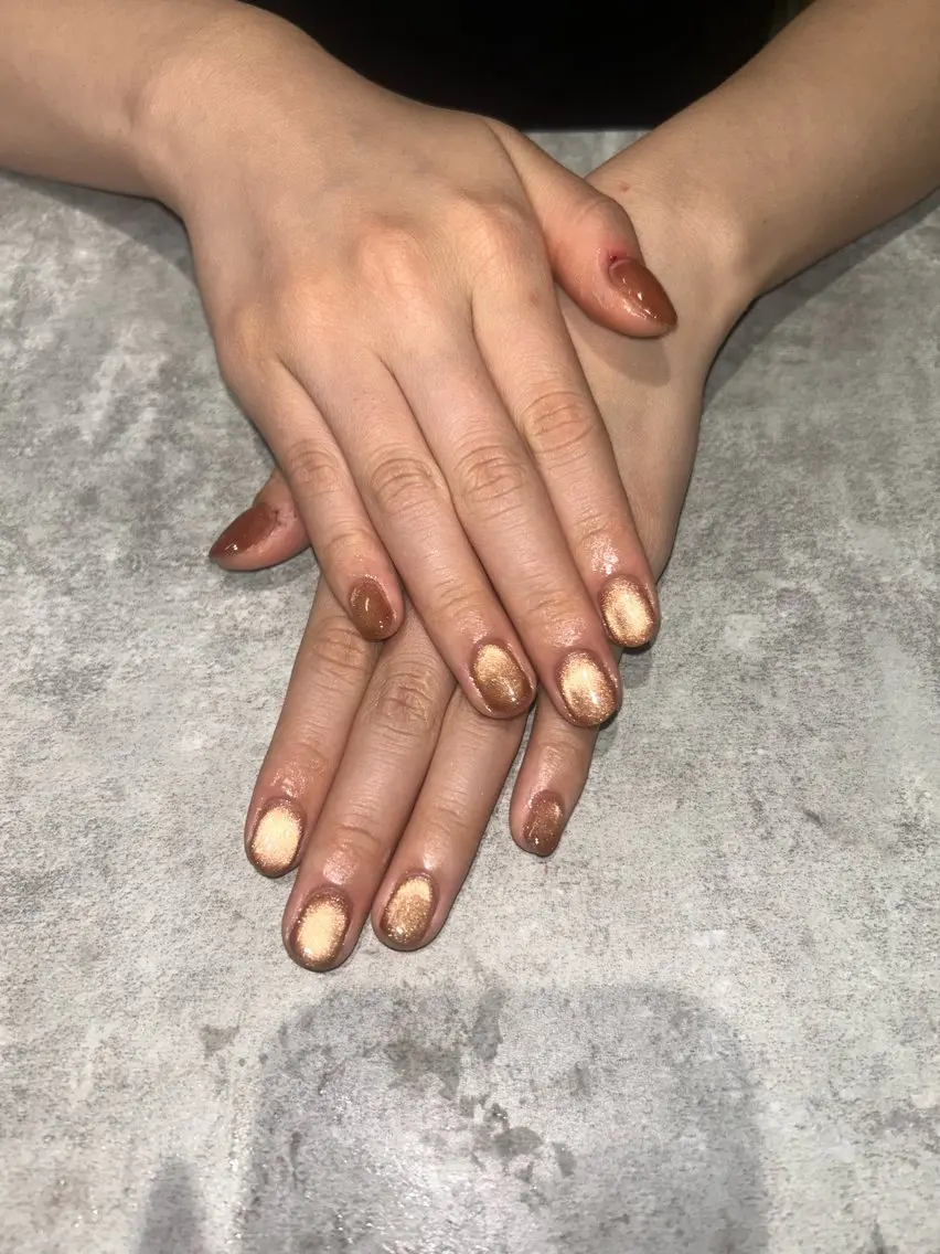 ネイル ブラウン ハンドネイル Larme himenaのネイルデザイン