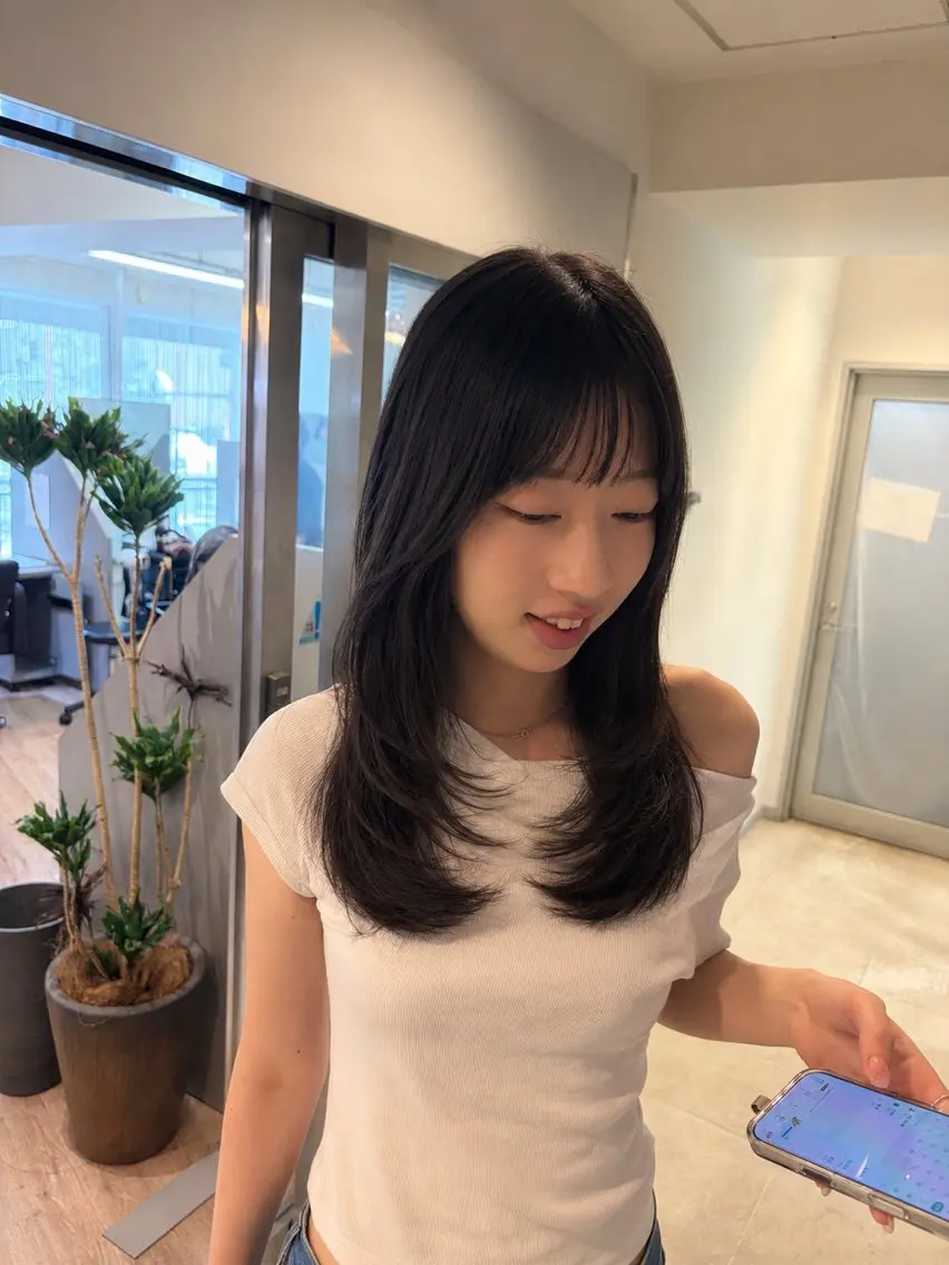 ロング 顔周りカット レイヤーカット 似合わせカット 髪質改善/ミディアム 心斎橋/なつみのヘアスタイル