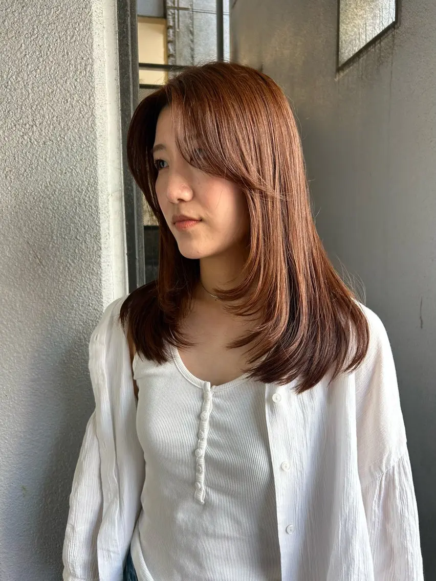 セミロング カラー セミロングパーマ ベージュカラー ブリーチ ブラウンカラー 透明感カラー カット ヘアカラー トリートメント ブラウンカラー 🦔🪷なりたりみのヘアスタイル