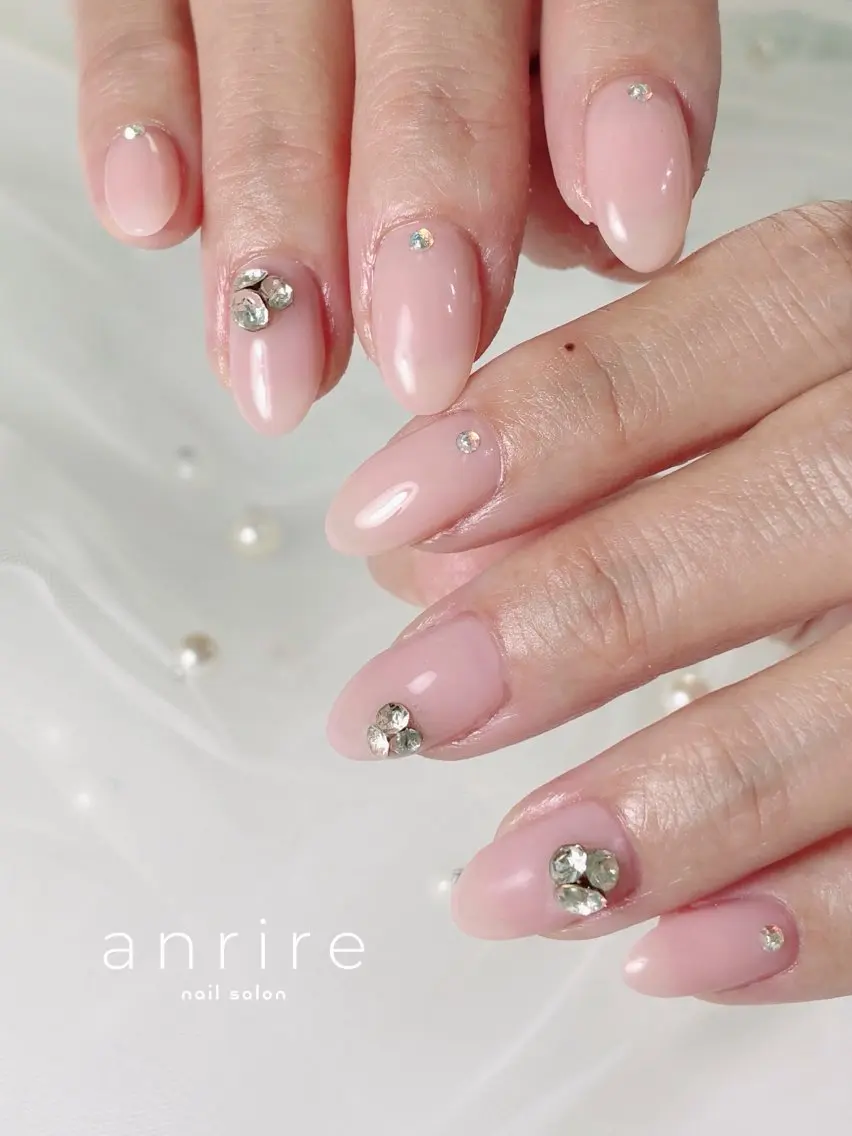 ネイル キラキラネイル 持ち込み ピンク ピンクベージュ シンプルネイル nailsalon anrireのネイルデザイン