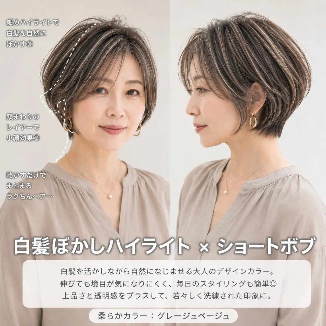 ショート カラー カット ヘアカラー 白髪ぼかし×ショート 天王町×玉山直哉のヘアスタイル