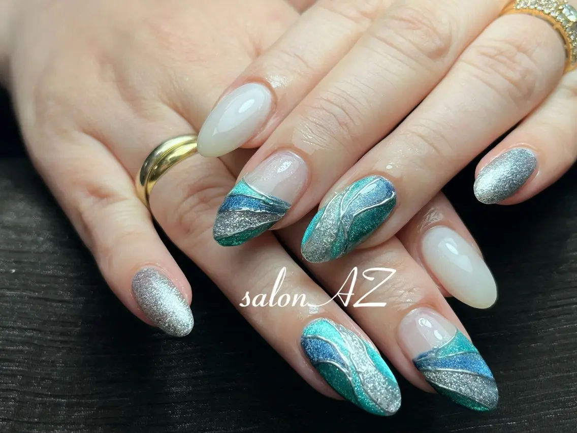 ネイル 長さ出し フットネイル フレンチネイル マグネットネイル ニュアンスネイル salon AZのネイルデザイン