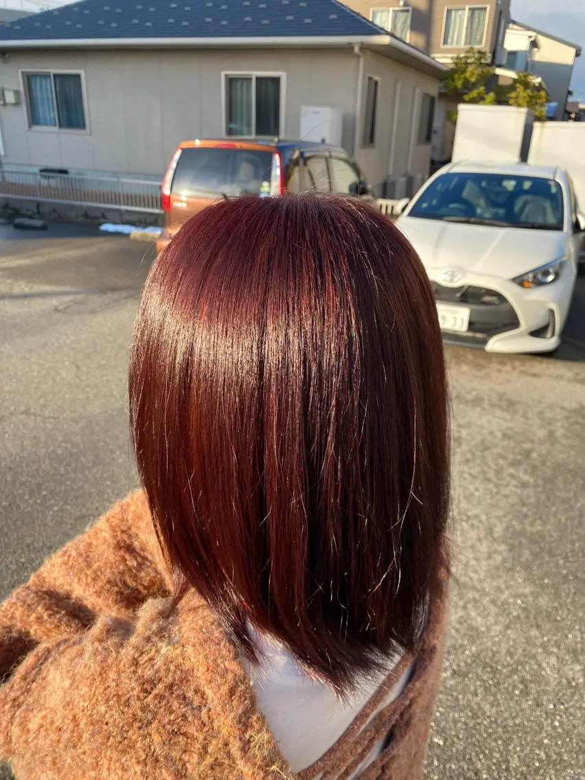 ミディアム カラー ブリーチ ダブルカラー ブリーチなしカラー レッドカラー 諸岡 玲のヘアスタイル