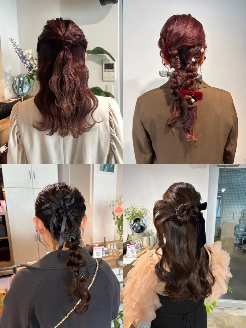 〈 お呼ばれに🥂🎀 〉ハーフアップ、編みおろしセットの写真