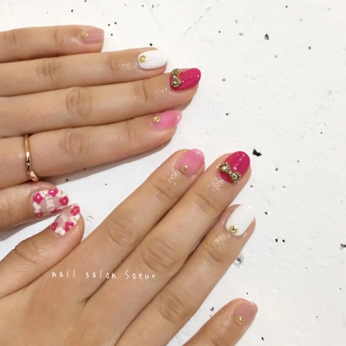 ネイル アートネイル ジェルネイル 持ち込み ピンク 春ネイル ハンドネイル nail salon Soeurのネイルデザイン