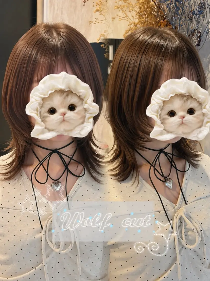 ミディアム カラー レイヤーカット ウルフカット カット ヘアカラー 透明感カラー 星川まお𝜗𝜚のヘアスタイル