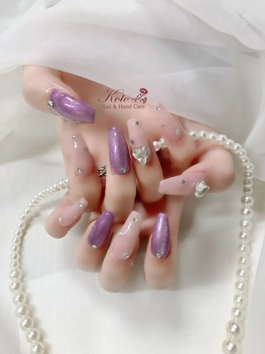 ネイル 長さ出し ジェルネイル ハート 持ち込み ニュアンスネイル ハンドネイル Nail Salon KOTOのネイルデザイン