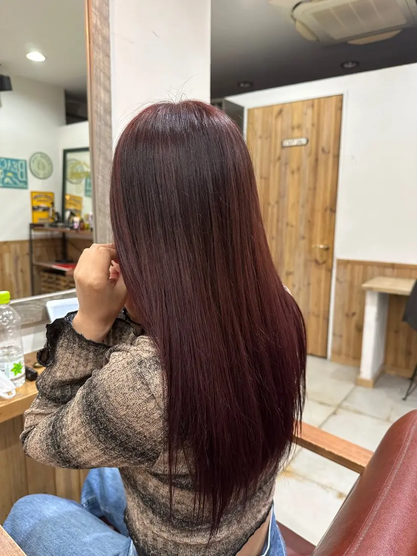 ロング カラー ボルドーカラー ヘアカラー トリートメント 🌈ダブルカラー🌈 💚みやのしんじ💚のヘアスタイル
