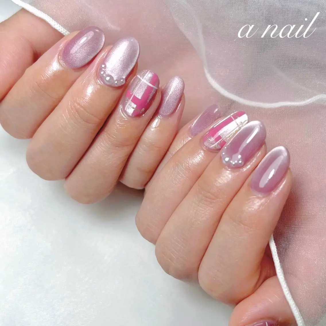 ネイル ジェルネイル マグネットネイル ピンク Salon_ a.nailのネイルデザイン
