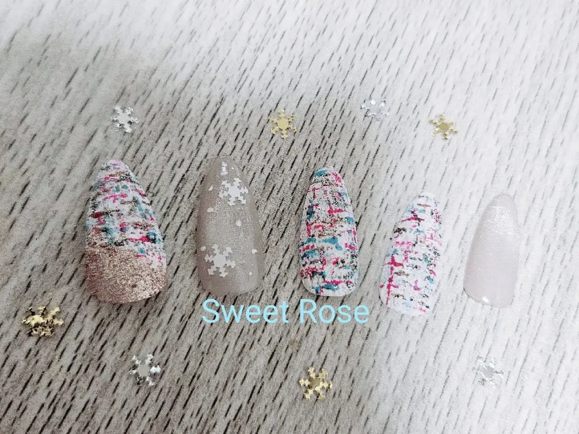 ネイル ツイードネイル ハンドネイル sweet roseのネイルデザイン