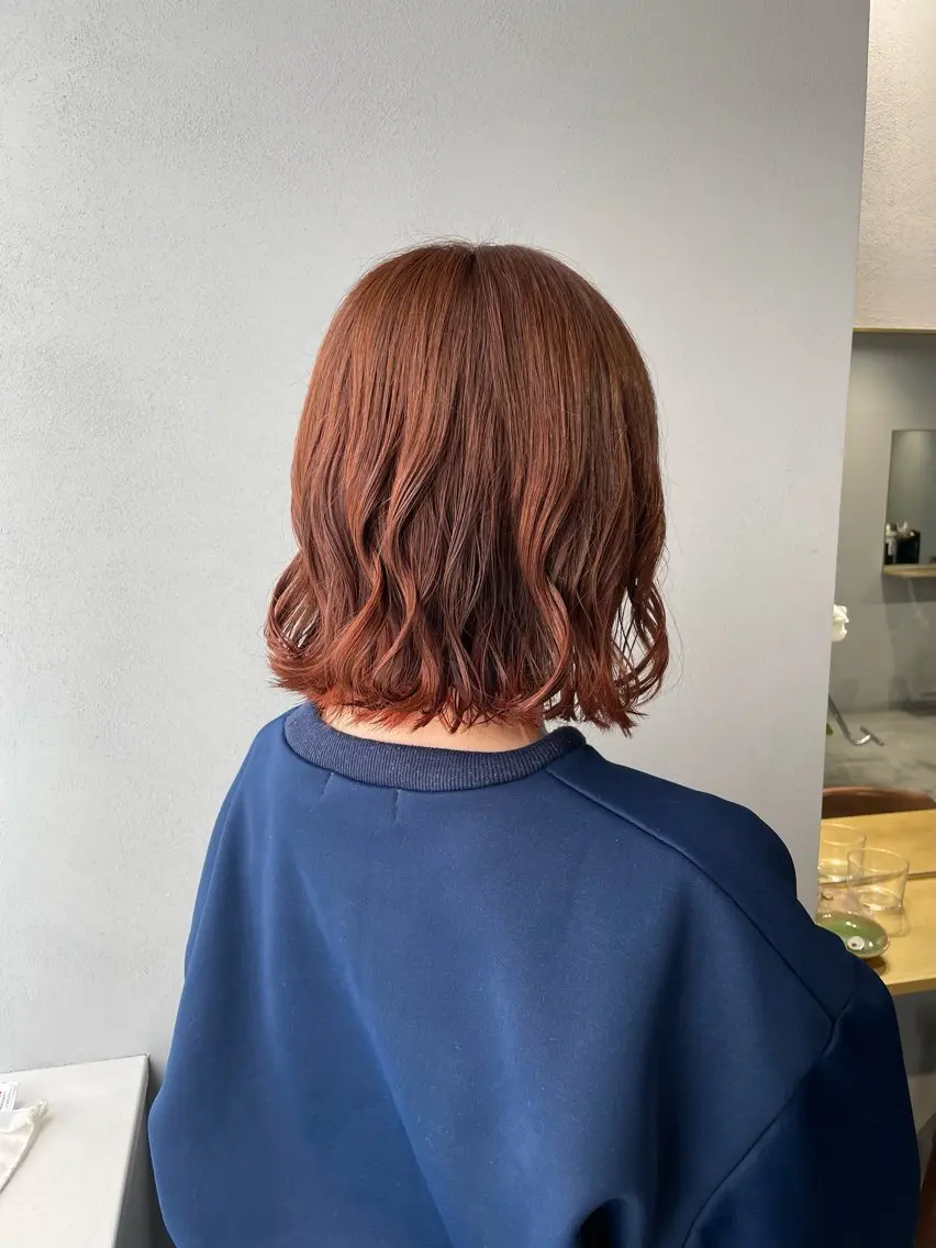 ショート カラー パーマ ベージュカラー オレンジ オレンジベージュ ボブ カット ヘアカラー パーマ トリートメント 【表参道】Ruri デジタルパーマのヘアスタイル