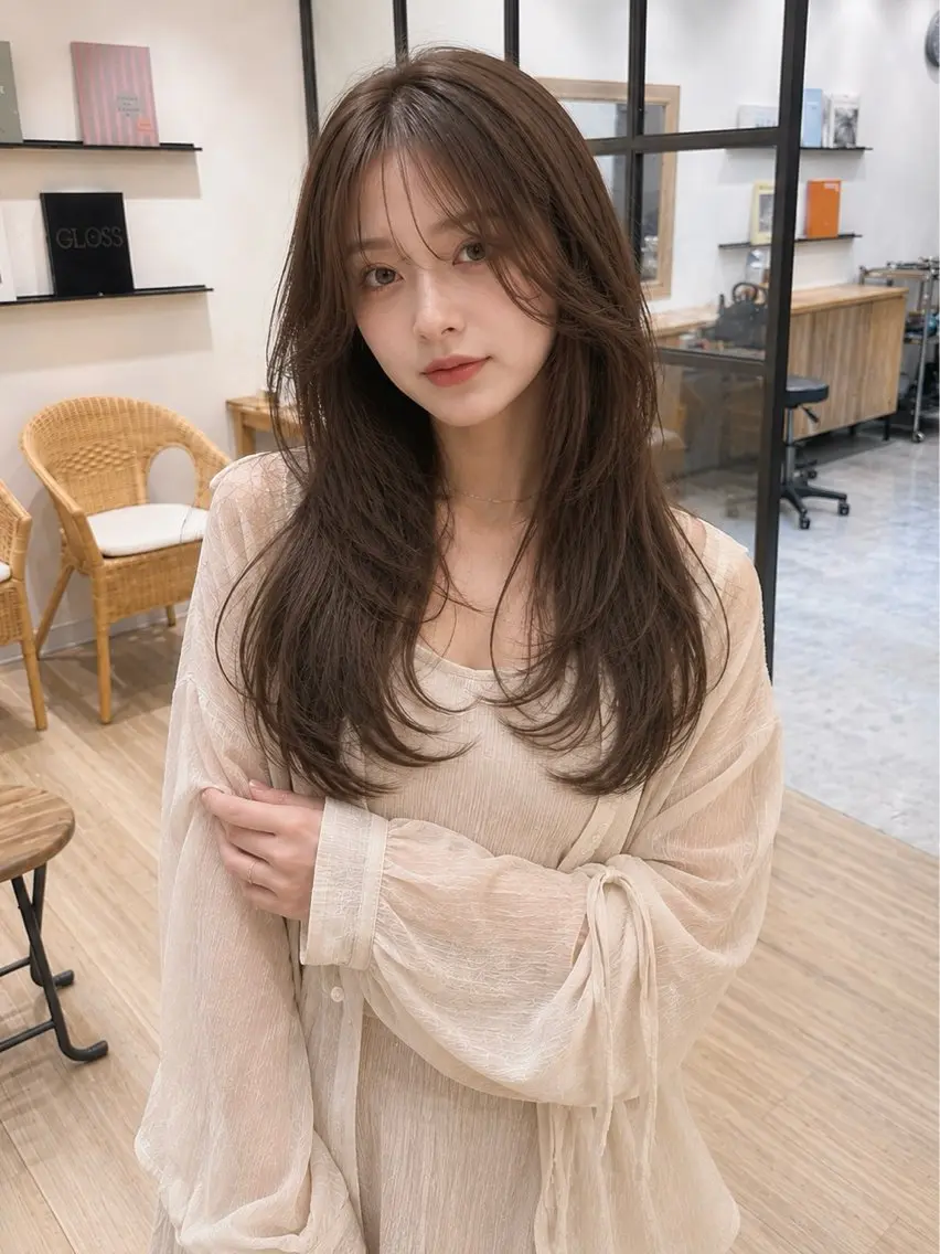 セミロング 顔まわりレイヤー 顔周りカット レイヤーカット カット ヘアカラー トリートメント モテ髪🫧赤み消し カラー表参道きょうこのヘアスタイル