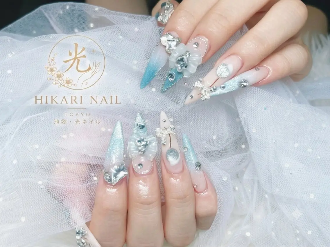 ネイル チークネイル 長さ出し フレンチネイル ガーリー ハロウィン ハンドネイル HikariNail Ikebukuroのネイルデザイン
