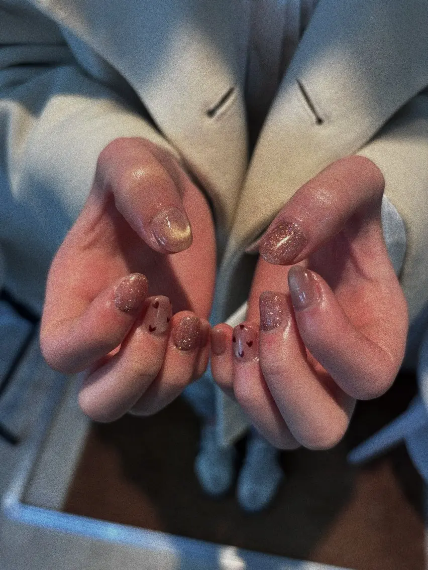 ネイル アートネイル ハート ラメ(グリッター) 春ネイル ハンドネイル free'snail N A Oのネイルデザイン