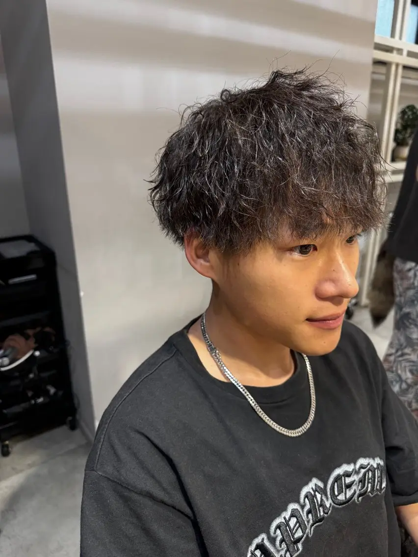 ミディアム パーマ メンズ マッシュ カット パーマ トリートメント 似合う髪型が 分からない方へのヘアスタイル