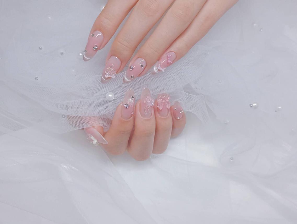 ネイル チークネイル 長さ出し フラッシュネイル フレンチネイル ガラスフレンチ ハンドネイル ハンドケア The Nail 大久保店のネイルデザイン