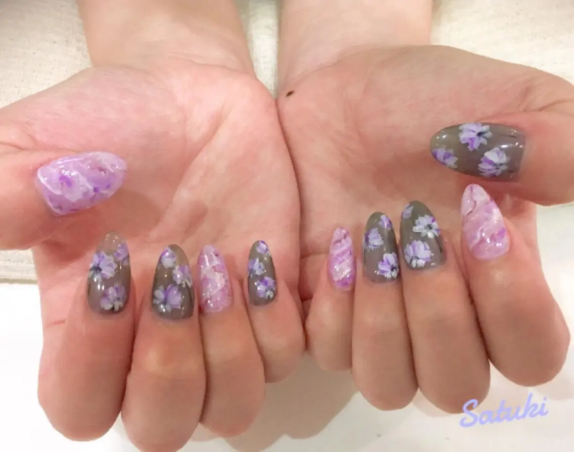 ネイル アートネイル フラワーネイル 大理石ネイル(マーブル) nail salon BochiBochiのネイルデザイン