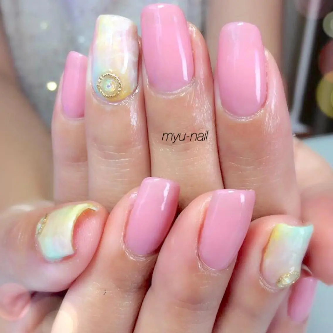 ネイル アートネイル 大理石ネイル(マーブル) ピンク ホームサロン myu-nailのネイルデザイン