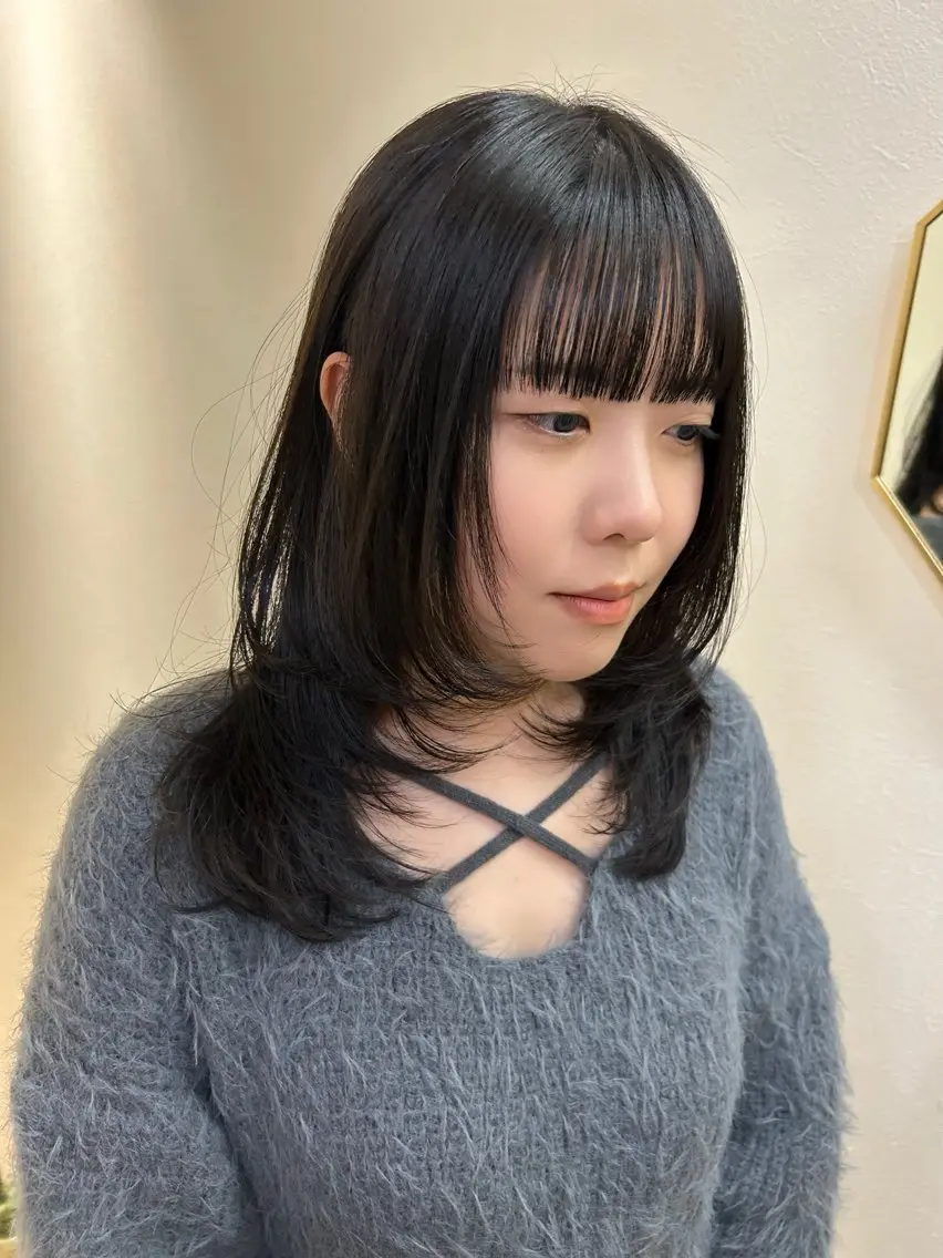 セミロング ハッシュカット 韓国風ヘア レイヤーカット カット トリートメント hubhair レイヤー/透明感のヘアスタイル