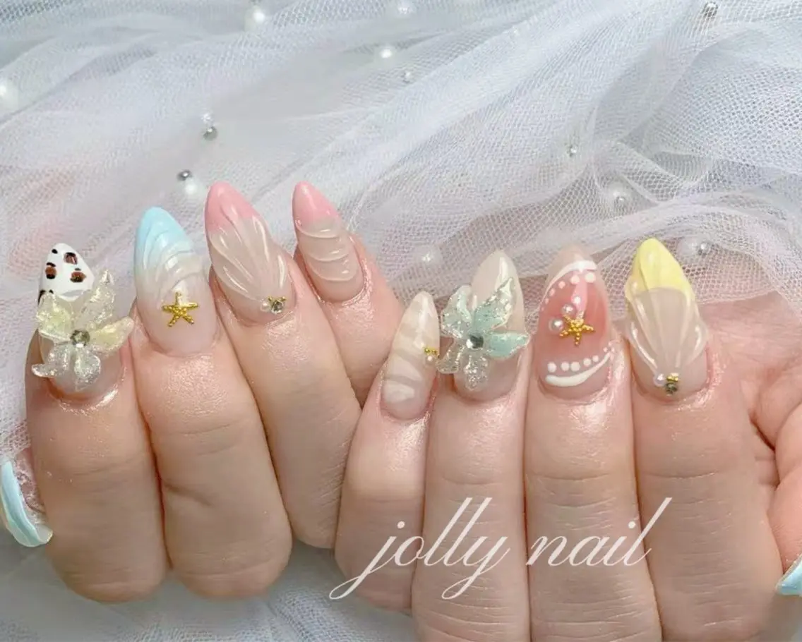 ネイル ハンドネイル Jolly チップ長さだしのネイルデザイン