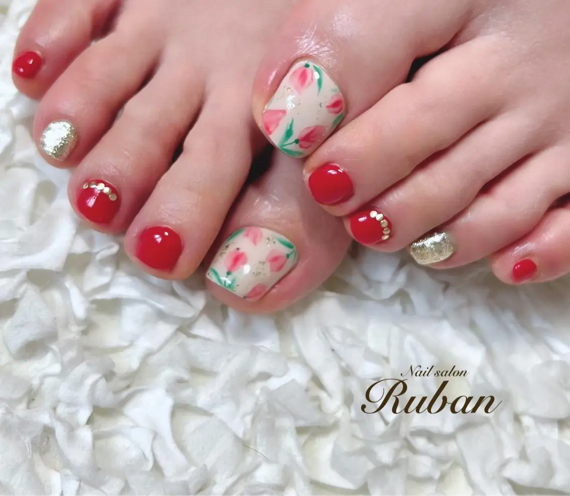 ネイル フラワーネイル フットネイル ジェルネイル Nail salon Rubanのネイルデザイン