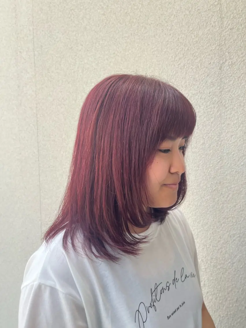 ミディアム カラー 顔周りカット レイヤーカット Jamme /齋藤 若菜のヘアスタイル