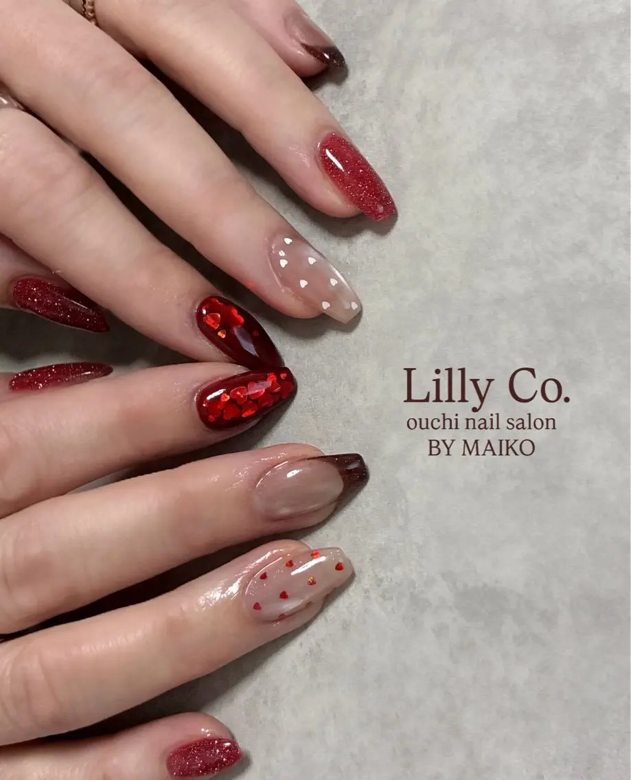 ネイル バレンタイン ハンドネイル ハンドケア Lilly Co.のネイルデザイン